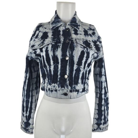 Good American Cropped Blue Tie Dye Denim Jeans Women's Jacket 0 - Picture 1 of 6
